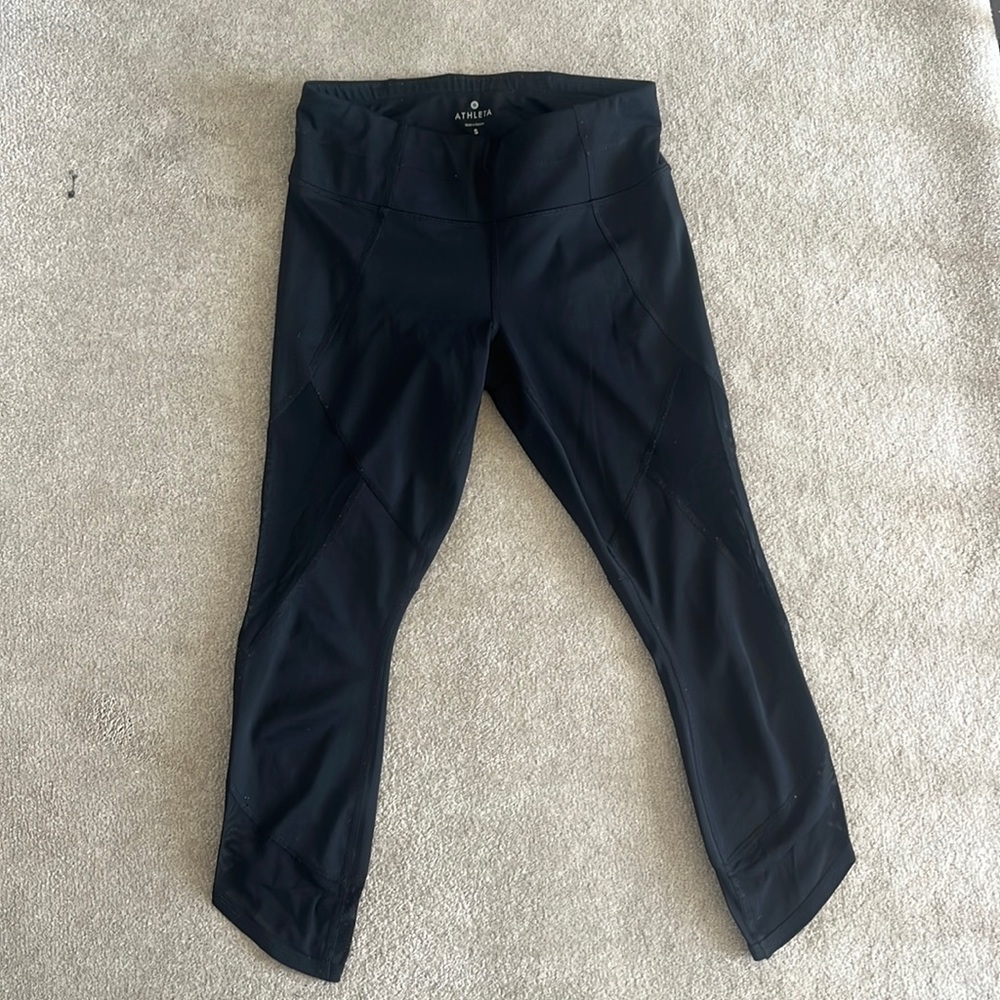 Athleta Black Capri Leggings with Mesh Detailing